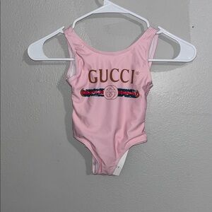 Gucci back bow Pink Logo Baby Bodysuit